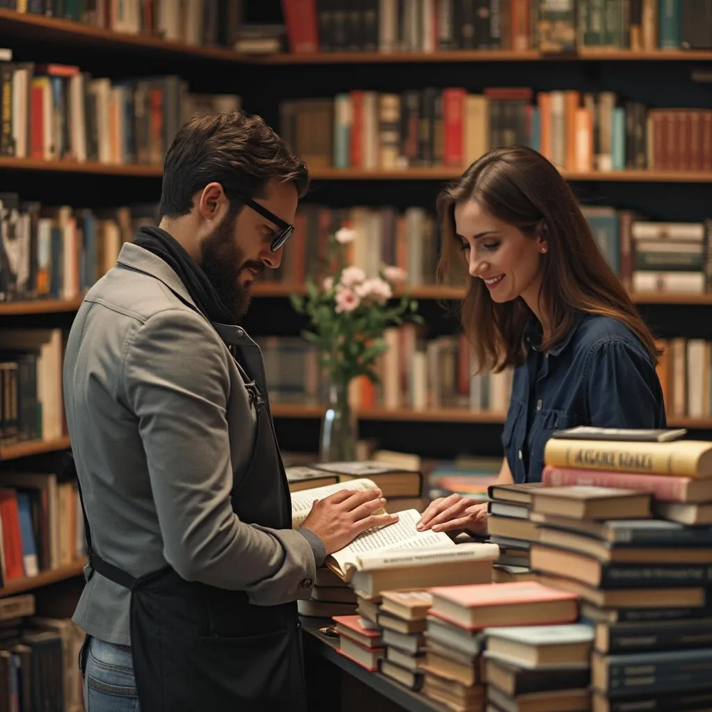 Asesor literario ayudando a cliente